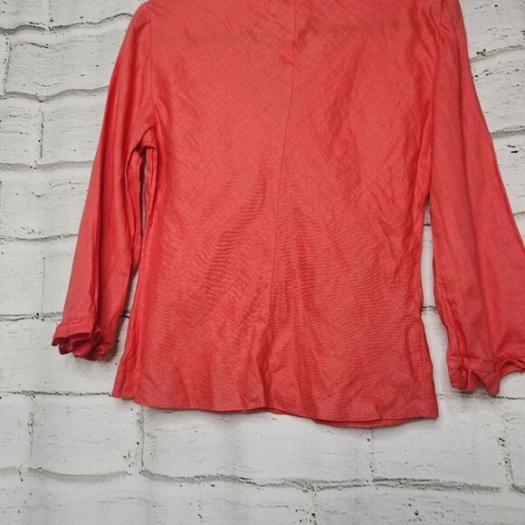 Ann Taylor Womens Coral Size 4 Linen Long Sleeve Blouse - Picture 5 of 11